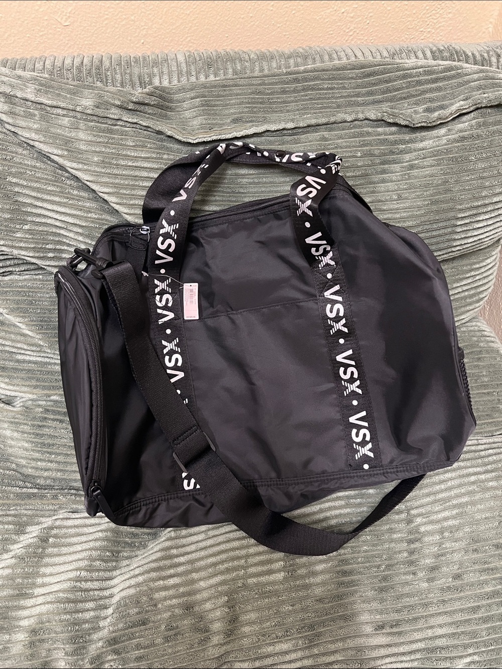 Victoria's Secret Black Nylon Logo Duffel Bag with VSX Straps